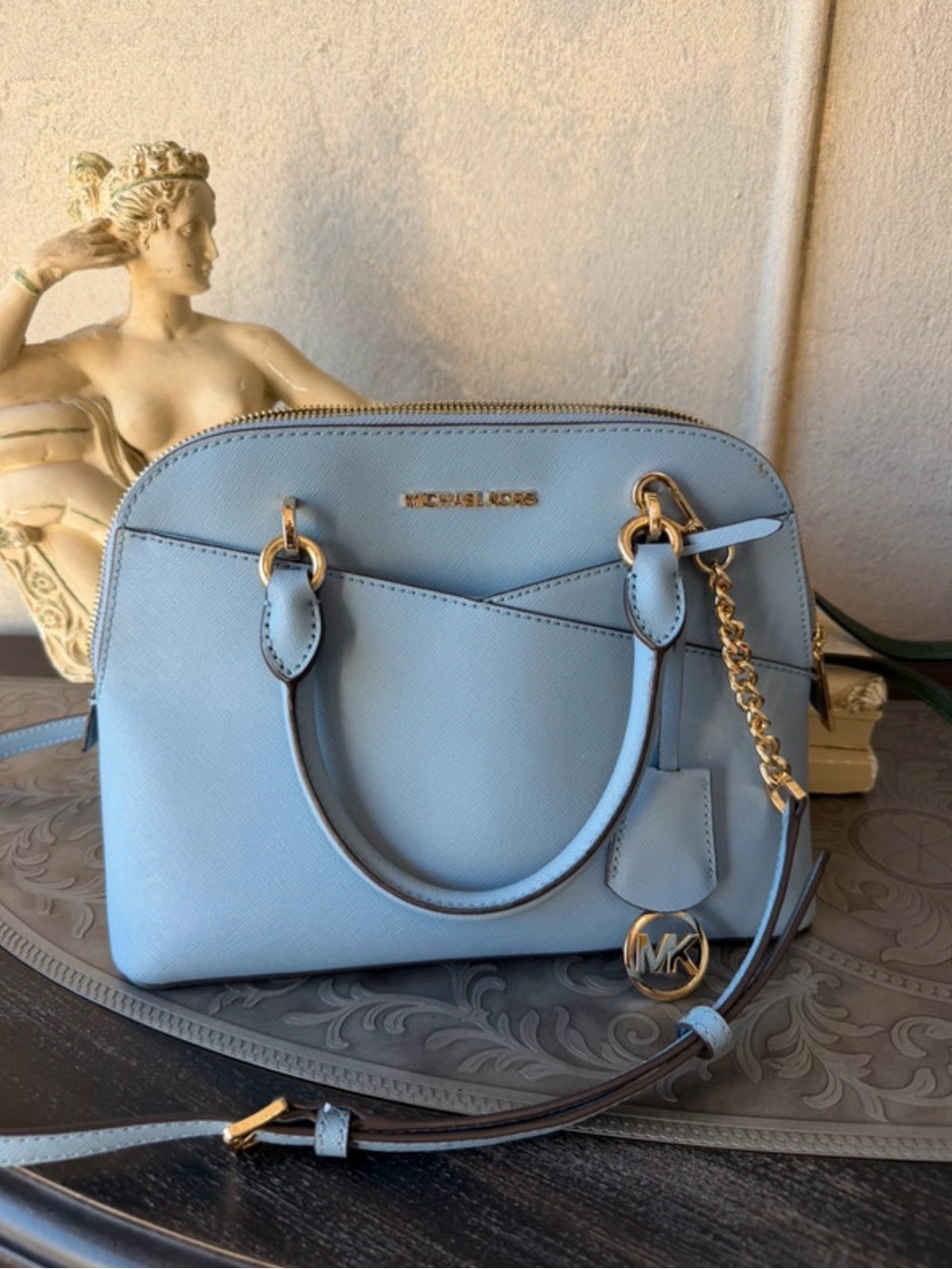 Michael Kors Light Blue Dome Satchel with Gold Hardware